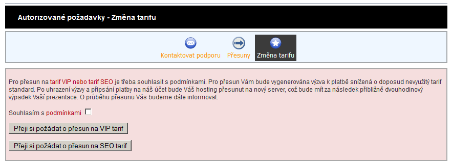 Administrace webhostingu - změna tarifu Administrace webhostingu - změna tarifu