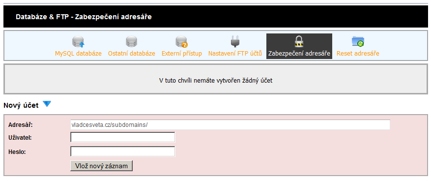 Administrace webhostingu - zabezpečení adresáře